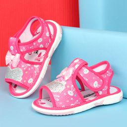 Cute Walk by Babyhug Sandals with Velcro Closure Bunny Print & Bow Applique - Fuchsia-image-16