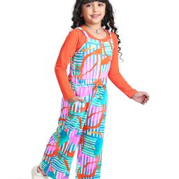 Ollington St. Cotton Knit Striped Dungree & Full Sleeves Inner Top with Text Print- Dark Orange-image-91
