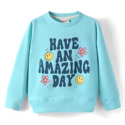Lazy Bones Looper Knit Full Sleeves T-Shirt with Text Print - Aqua Blue-image-37