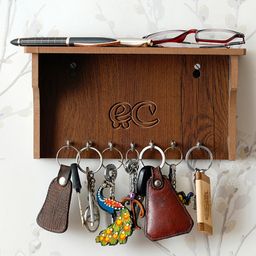 eCraftIndia Multiutility 7 Hooks Wooden Keyholder with Shelf-10