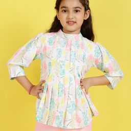 ISHTI Three Fourth Sleeves Floral Printed Top - Multi Colour-image-37