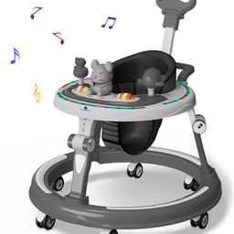 StarAndDaisy 360 Degree Baby Walker 7 Level Height Adjustment Walker for Kids Boy and Girl with Intergrated RGB Lights Switchable Food & Musical Toy Tray Premium Baby Activity Walker with Parent Rod - Grey-14