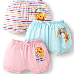 Babyhug Disney Interlock Knit Bloomers With Winnie The Pooh Print Pack Of 3 - Light Blue Pink & White-image-8