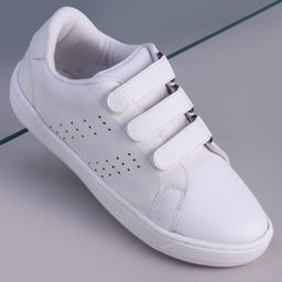Pine Kids Velcro Closure Solid Color School School Shoes - White-image-91