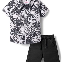 Babyhug Cotton Woven Half Sleeves Shirt & Denim Shorts Set with Leaves Print - Black-image-37