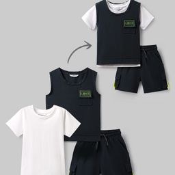 Ollington St. Taffeta Sleeveless Solid Jacket & Shorts with Knit T-Shirt - Grey & White-picture-12