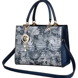 SYGA Elegant Floral Embossed Handbag for Women Tote with Gold Accents (Blue)-picture-11