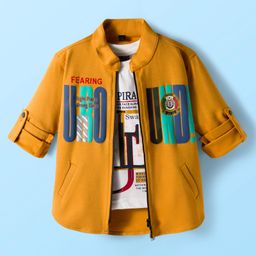 Dapper Dudes Full Sleeves Typography Printed Jacket With Tee Set - Mustard-picture-48