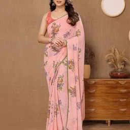 DIVASTRI Floral Embroidered Pure Georgette Ready to Wear Mysore Silk Saree-picture-32