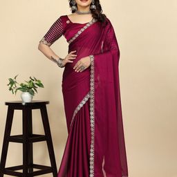 K 5 Fashion Embroidered Pure Chiffon Saree-image-90
