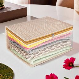 Kuber Industries Gold-Toned Checked Drawer Organiser-44