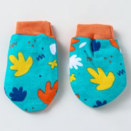 OHMS Single Jersey Knit Cap Mittens & Booties With Leaf print Orange & Green - Diameter 11 cm image 5