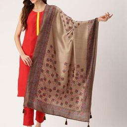 HAYA Women Cotton Brown Printed Dupatta-image-10