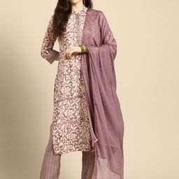 Anouk Floral Foil Printed Regular Kurta With Trousers & Dupatta image 5