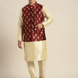 SOJANYA Mandarin Collar Regular Kurta With Churidar & With Nehru Jacket-picture-17