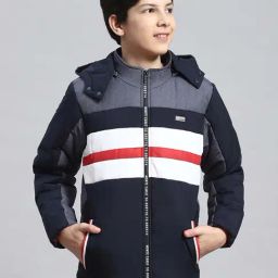 Monte Carlo Kids Navy & White Striped Full Sleeves Jacket-30