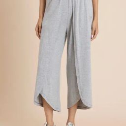Moomaya Grey Relaxed Fit High Rise Crop Pants-image-16