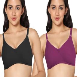 IN CARE Black & Wine Non-Wired Full Coverage Push-Up Bra - Pack of 2-image-62