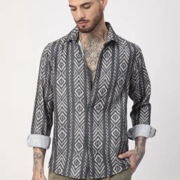 VASTRADO Core Fashion Grey Regular Fit Printed Shirt-image-57