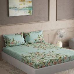 DDecor Memento Green Cotton Floral 144 TC King Bedsheet with 2 Pillow Covers-image-100