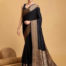 NS WORLD Woven Design Border Zari Satin Saree-picture-0