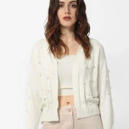 RAREISM Off White Viscose Embellished Long Sleeves Sweater-image-74