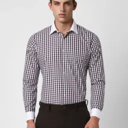 Van Heusen Brown Cotton Slim Fit Checks Shirts-picture-18