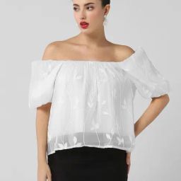 Showoff White Regular Fit Embroidered Top-25
