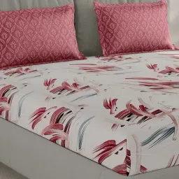 Monte Carlo Imortl Pink Polyester Printed 130 TC Double Bedsheet with 2 Pillow Covers-picture-3