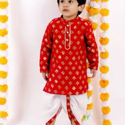 Little Bansi Kids Red & White Embellished Kurta Set-image-64