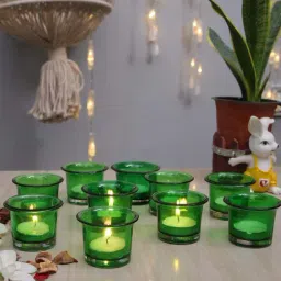 Homesake 'Holi' Green Glass Tea Light Holder - Set of 10-23