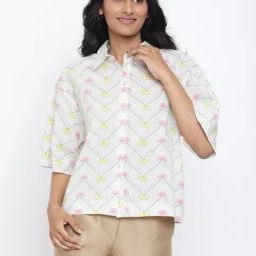 Fabindia Pink & Green Cotton Printed Shirt-image-89