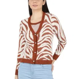 Monte Carlo Rust Self Design Open Front Cardigan-picture-35