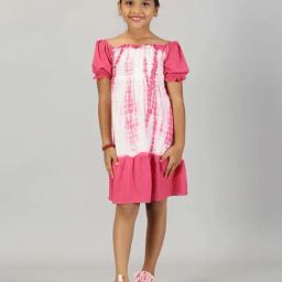 Kiddopanti Kids Pink & White Over Dyed Dress-image-120