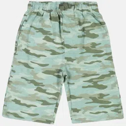 Kiddopanti Boys Aqua Blue & Green Cotton Camouflage Shorts-picture-25