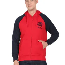 U.S. Polo Assn. Red Cotton Regular Fit Colour Block Hooded Sweatshirt-16