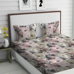 TARA Sparkling Homes Fiore Fresco Dove Brown Cotton 350 TC King Bedsheet with 2 Pillow Covers-3