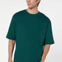 Bewakoof Green Cotton Jersey Solid Relaxed Fit T-Shirt-picture-11