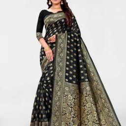 Satrani Black Art Silk Woven Saree With Unstitched Blouse-image-22