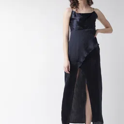 MISH Women Navy Blue Solid Wrap Maxi Dress-17