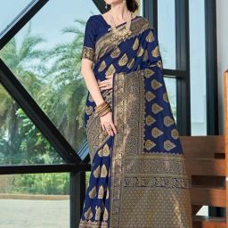 Satrani Blue Art Silk Woven Saree With Unstitched Blouse-picture-41