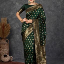 Satrani Green Art Silk Woven Saree With Unstitched Blouse-image-31
