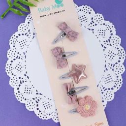 Baby Moo Kids Peach & Grey Embroidered Hair Clip-image-84