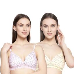 AROUSY Pink & Yellow Cotton Printed T-Shirt Bras - Pack Of 2-picture-19