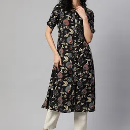 KALINI Floral Printed Mandarin Collar Cotton A-Line Kurta-picture-25