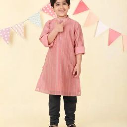 Fabindia Boys Peach Cotton Silk Blend Printed Long Kurta-image-19