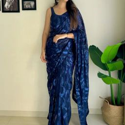 Saree Mall Navy Embellished Sarees With Unstitched Blouse-image-75
