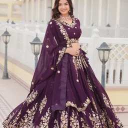 JIHU CULTURE Embroidered Georgette Semi-Stitched Lehenga & Unstitched Blouse With Dupatta-picture-6