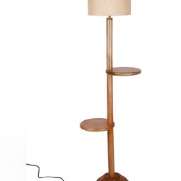 Devansh White& Brown Drum Wooden Shelf Floor Lamp-58