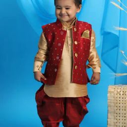 VASTRAMAY Boys Maroon Embellished KurtaSets-image-60